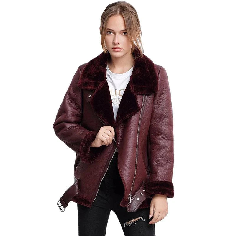 Ailegogo Winter Faux Leather Fur Jacket