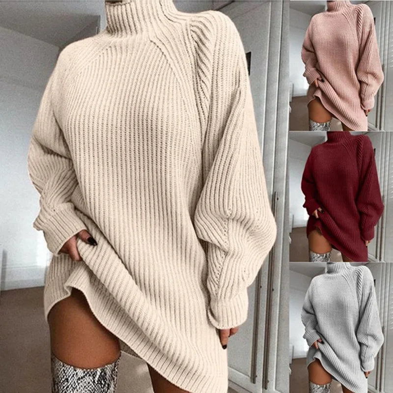 Oversized Turtleneck Knitted Mini Dress