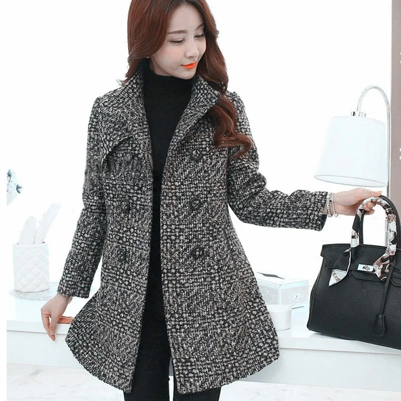 Elegant Women's Plaid Wool Blend Coat