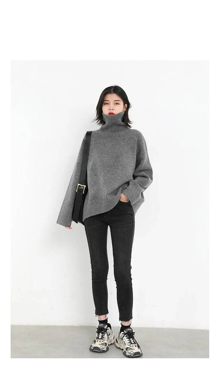 Women's Sweater - Loose Turtleneck Pullover Knitwear