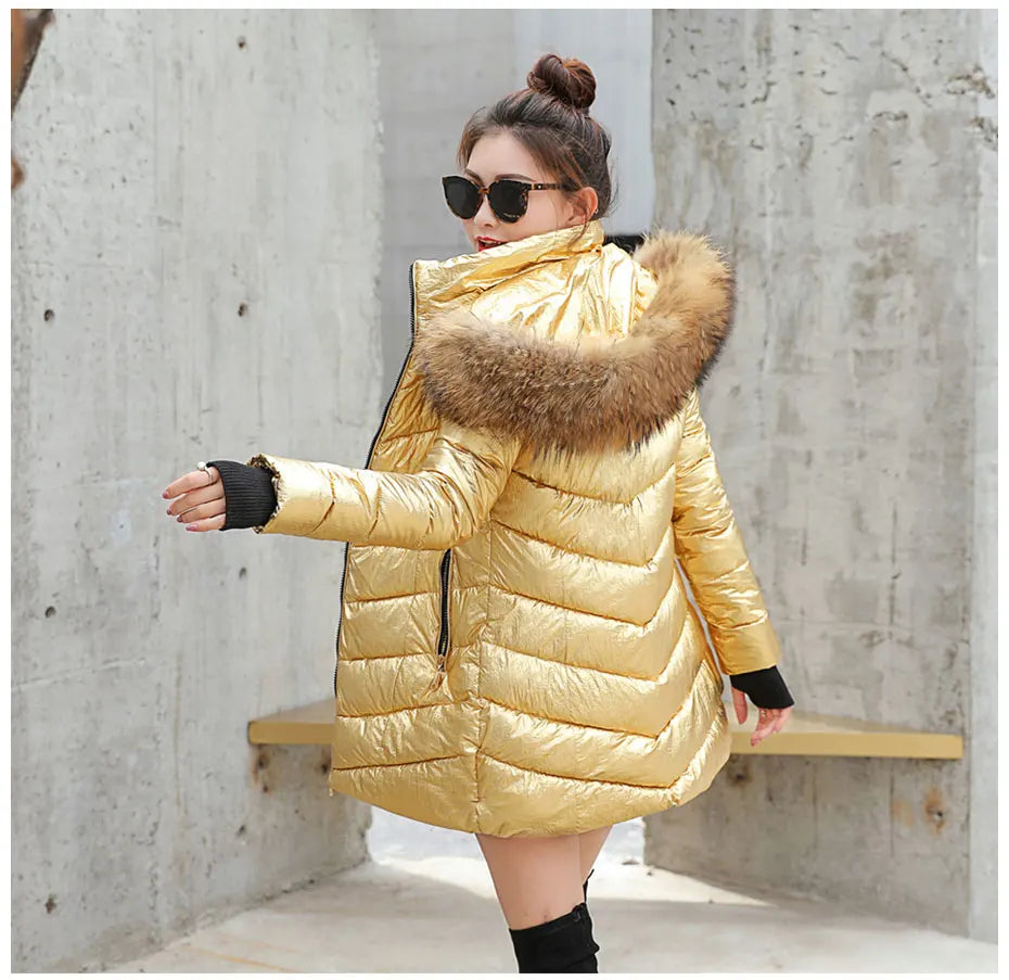 Wine Red Fur Collar Winter Jacket for Women