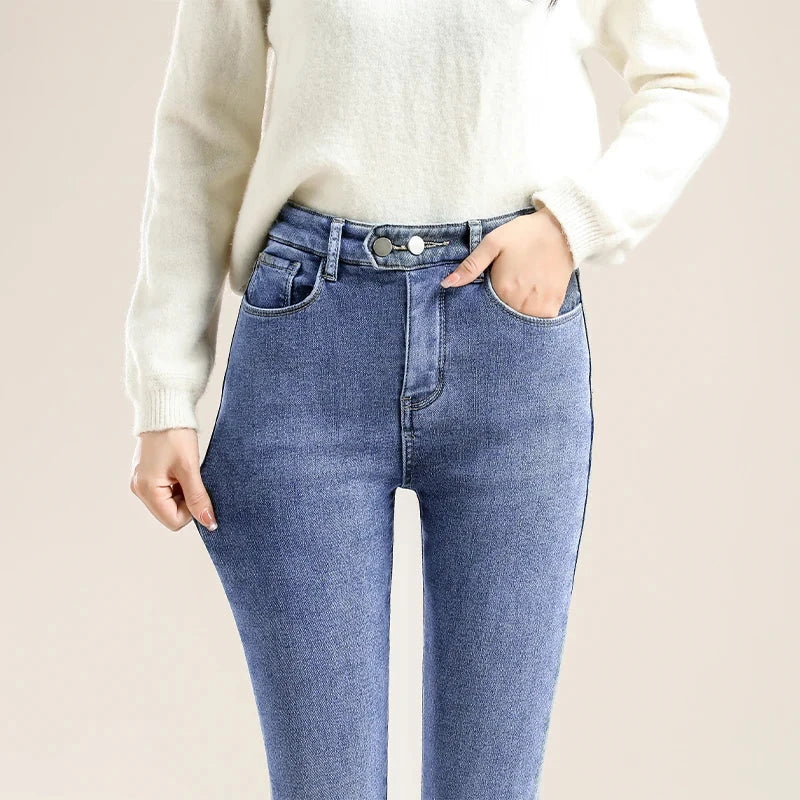 ZOENOVA Winter Velvet High Waist Skinny Jeans