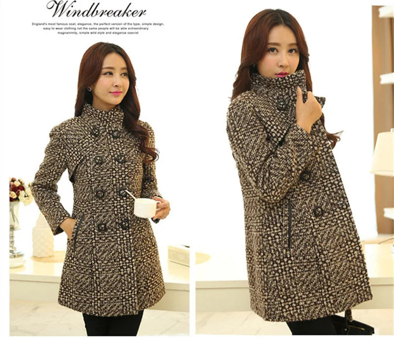 Elegant Women's Plaid Wool Blend Coat