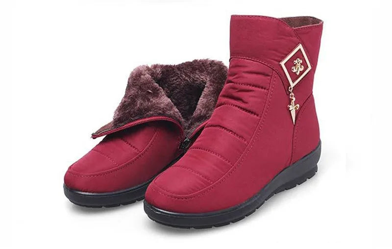 Women's Warm Fur Ankle Snow Boots with Wedge Heel | Alfadarling