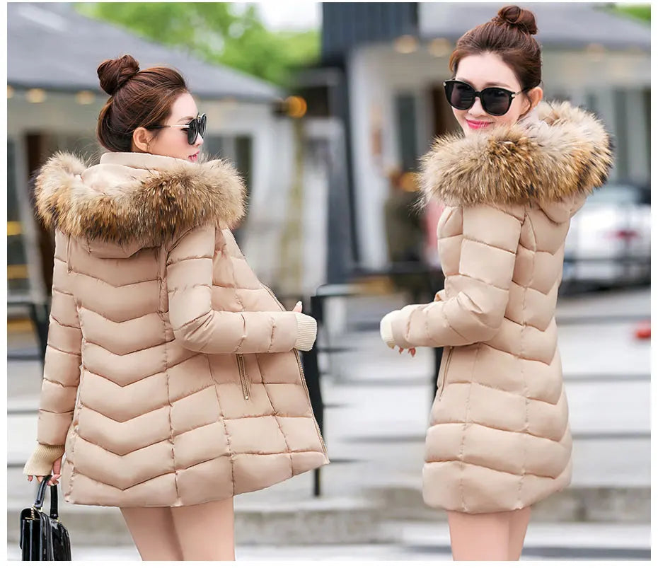 Wine Red Fur Collar Winter Jacket for Women