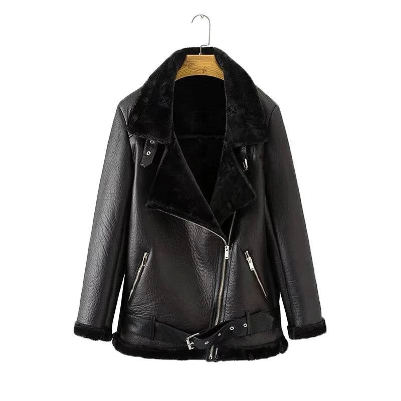 Ailegogo Winter Faux Leather Fur Jacket