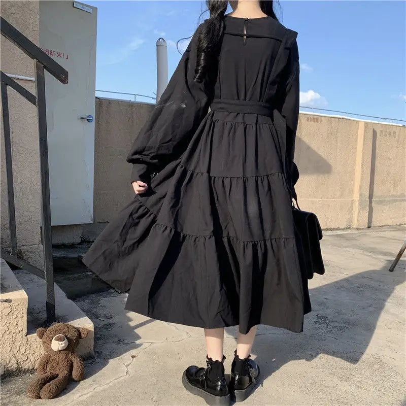 Gothic Harajuku Black Midi Dress