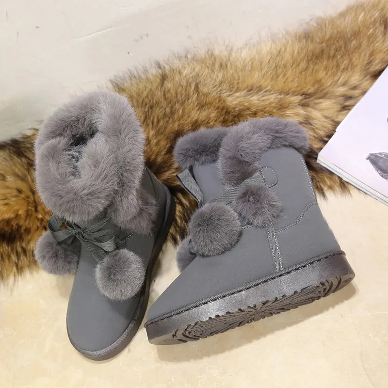 Women's Warm Fur Snow Boots with Fur Ball | Alfadarling