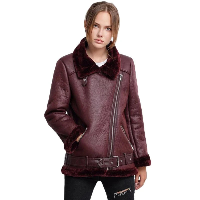 Ailegogo Winter Faux Leather Fur Jacket