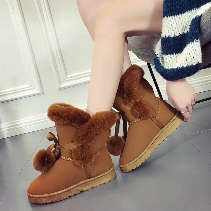 Women's Warm Fur Snow Boots with Fur Ball | Alfadarling