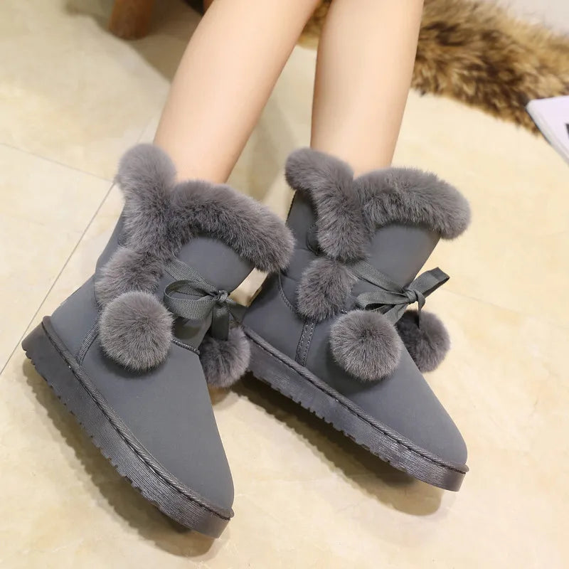 Women's Warm Fur Snow Boots with Fur Ball | Alfadarling