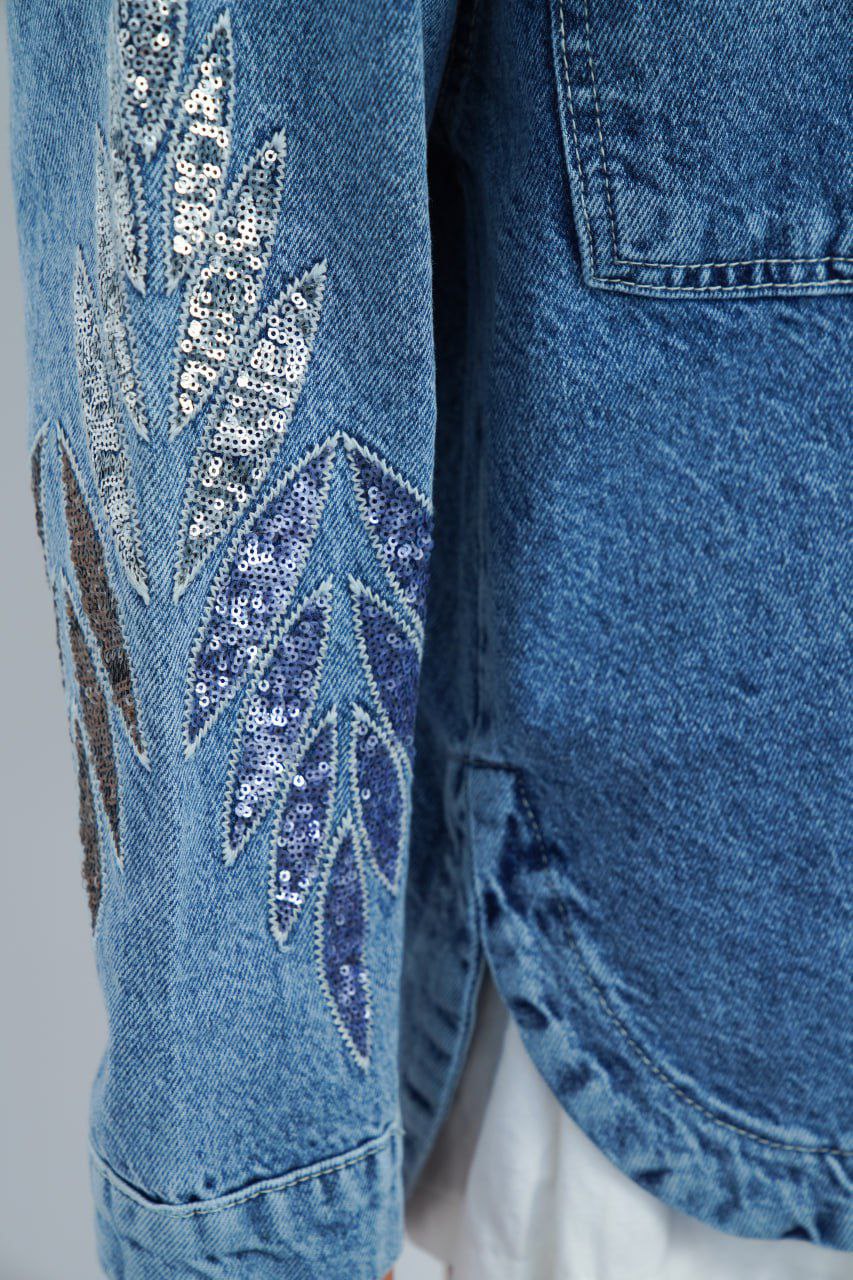 Early Fall Collection – Sequin Leaf Denim Jacket & Black & White Boho Dress | Limited Time Offer