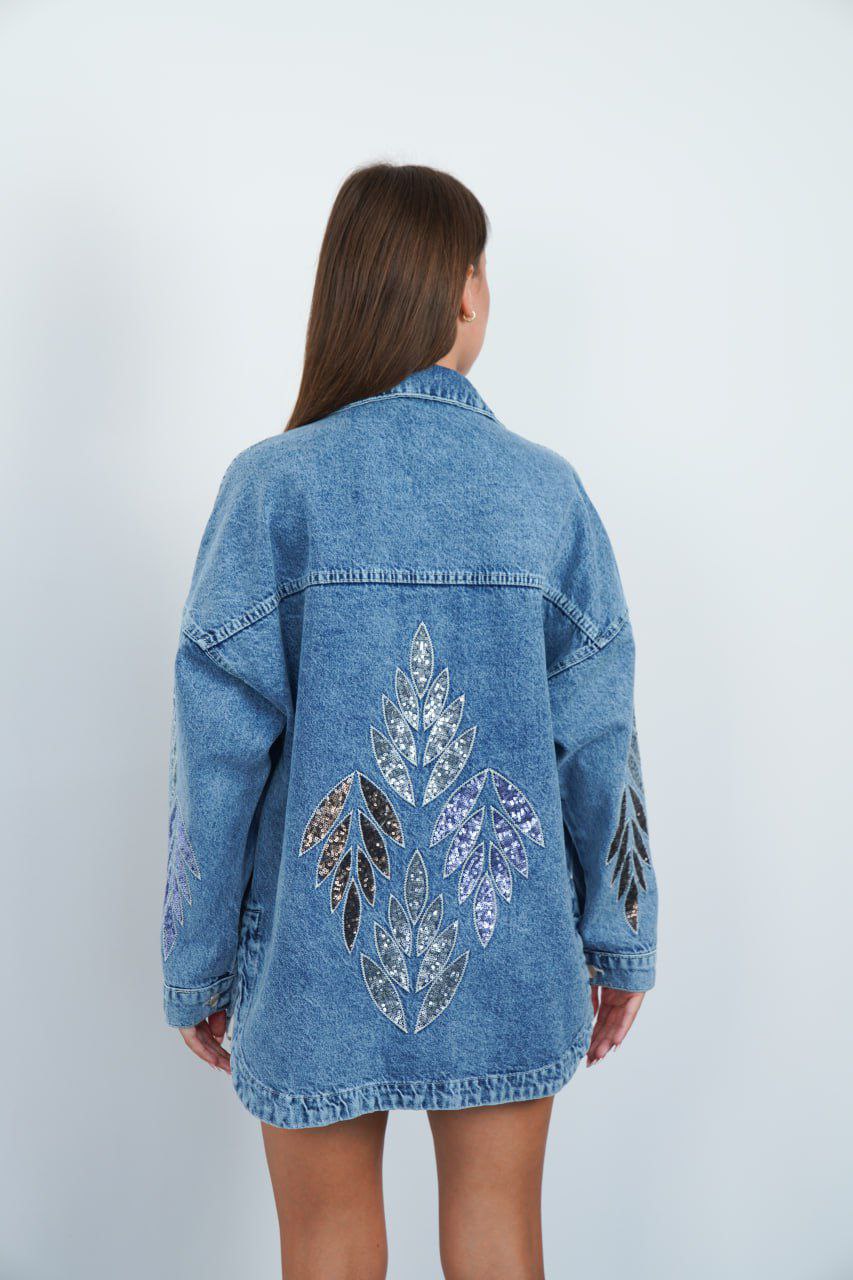 Early Fall Collection – Sequin Leaf Denim Jacket & Black & White Boho Dress | Limited Time Offer