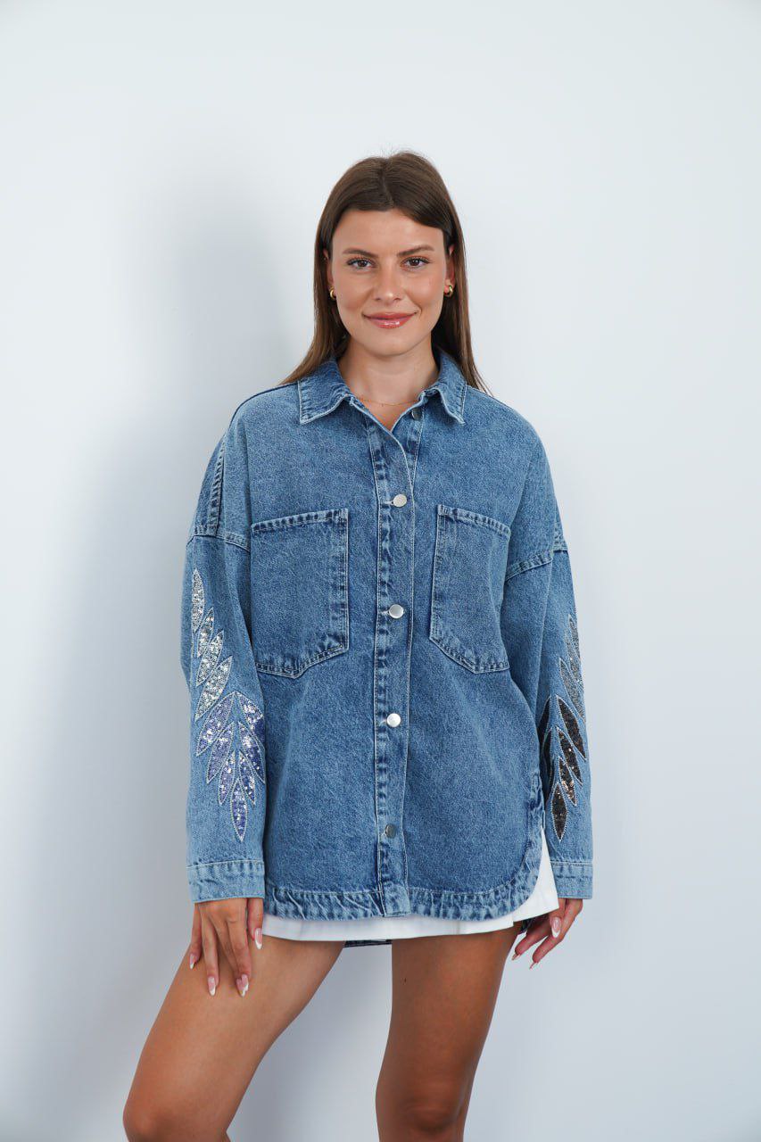 Early Fall Collection – Sequin Leaf Denim Jacket & Black & White Boho Dress | Limited Time Offer