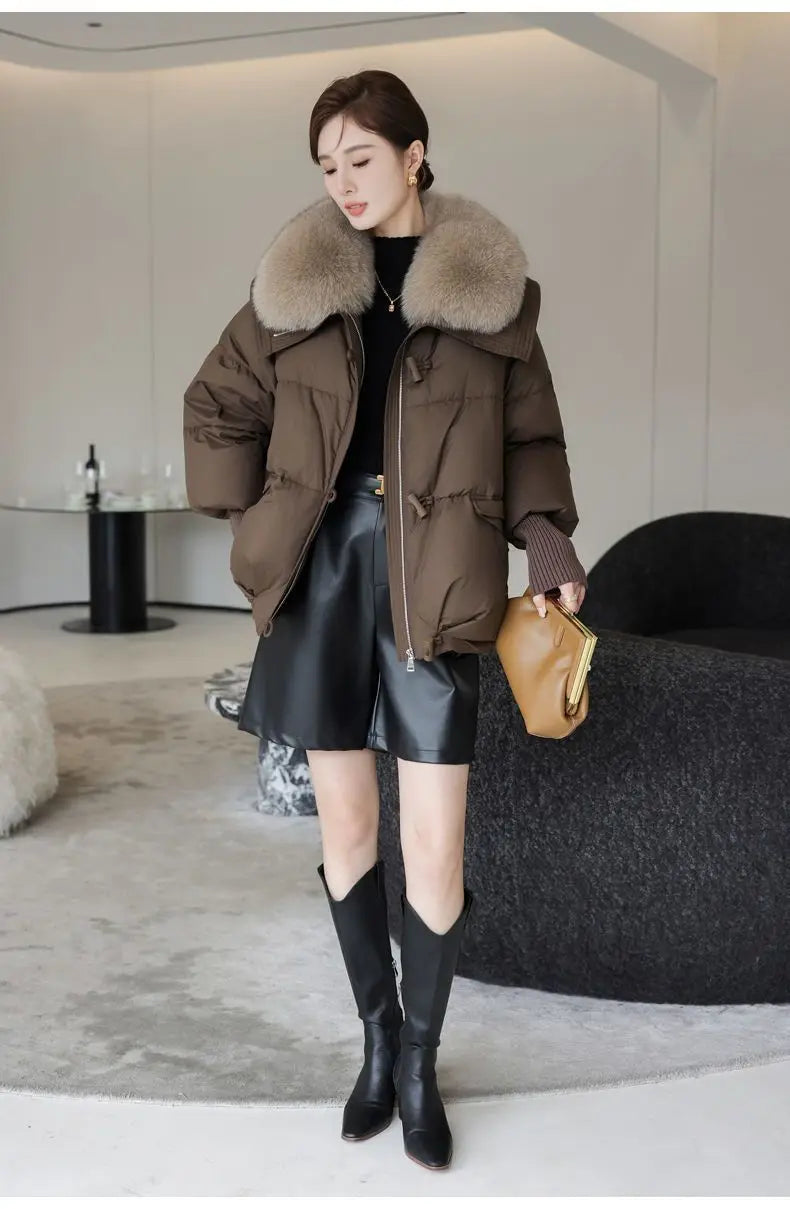 Women's Cotton Coat with Fur Collar