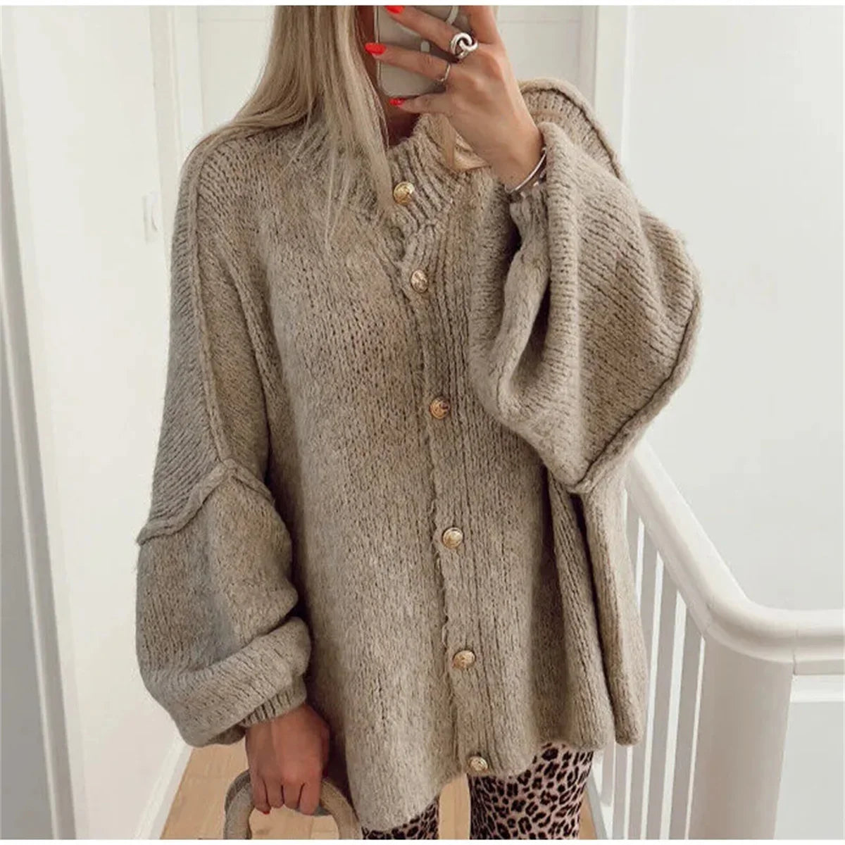 French Fashion Loose O-Neck Sweater Cardigan