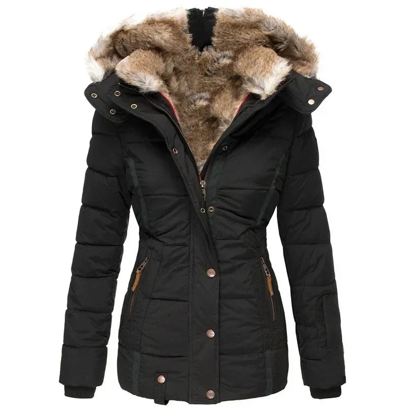 Winter Warm Wool Collar Cotton Coat for Women