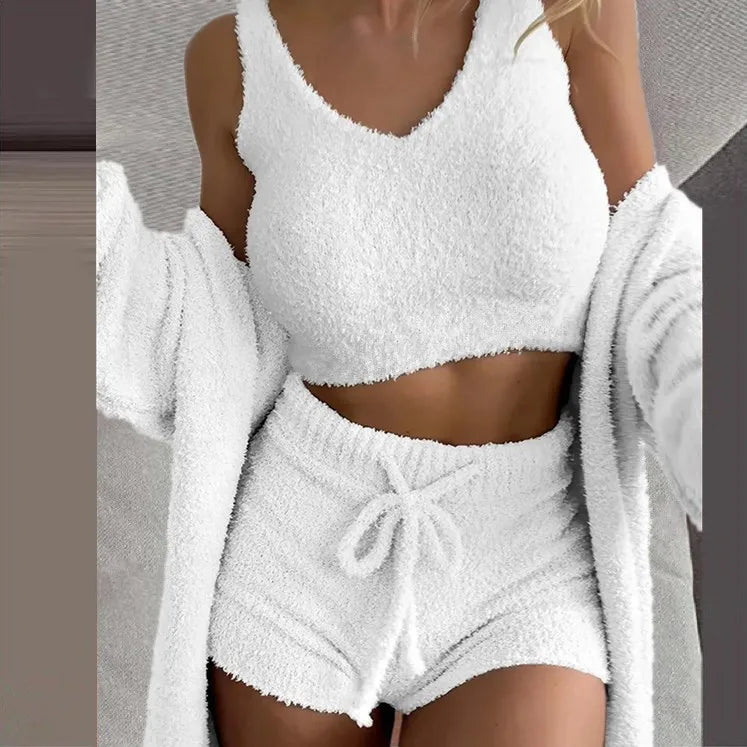 3PCS Thickened Warm Sleepwear Set for Winter