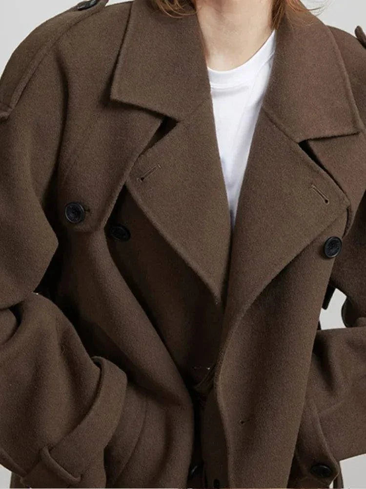 Elegant Brown Woolen Overcoat