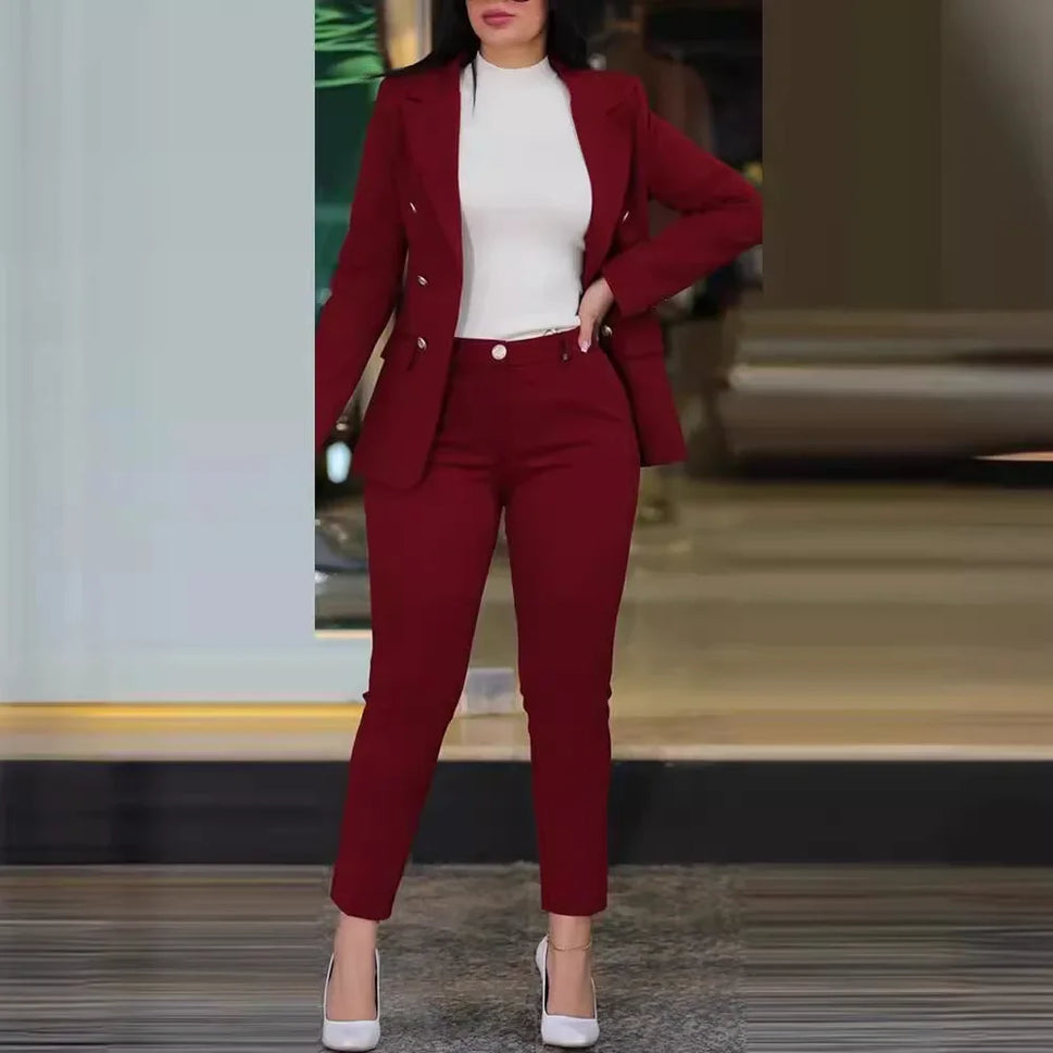 2-Piece Office Clothing Set - Blazer & Pencil Pants at Alphadarling