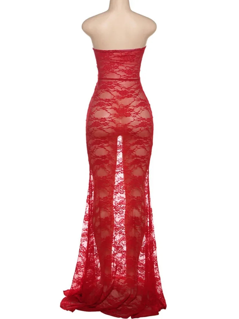 Strapless Lace Maxi Dress - Alphadarling