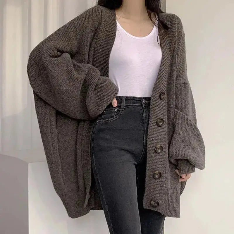 Vintage V-Neck Loose Knitted Cardigan for Women