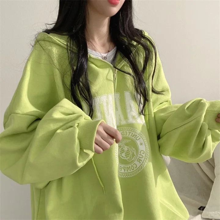 Women's Oversized Zipper Hoodie - Casual Autumn Winter