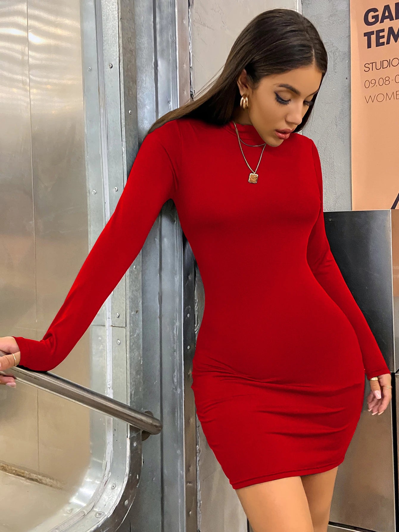 Slim Bodycon Turtleneck Mini Dress