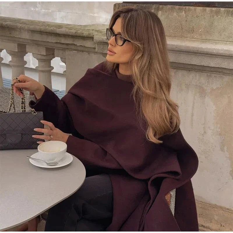 Fashion Ancora Red Scarf Collar Cape Coat