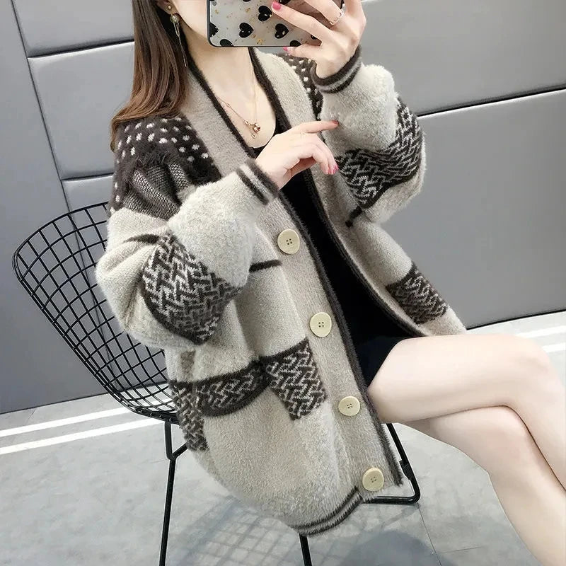 Mink Velvet Knitted Cardigan Jacket for Women