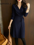 Switch V-Neck Wrap-Up Knitted Dress for Women 2 image