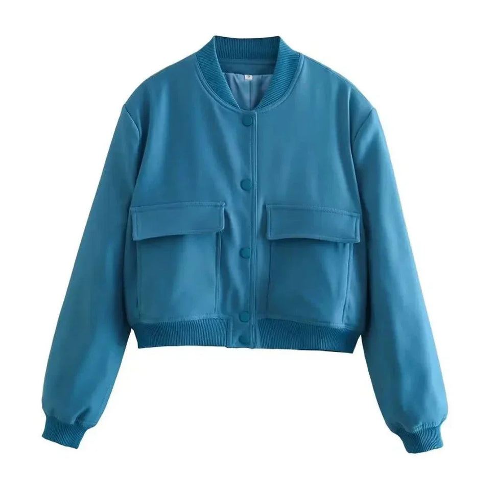 Women's Fashion Bomber Jacket with Pockets