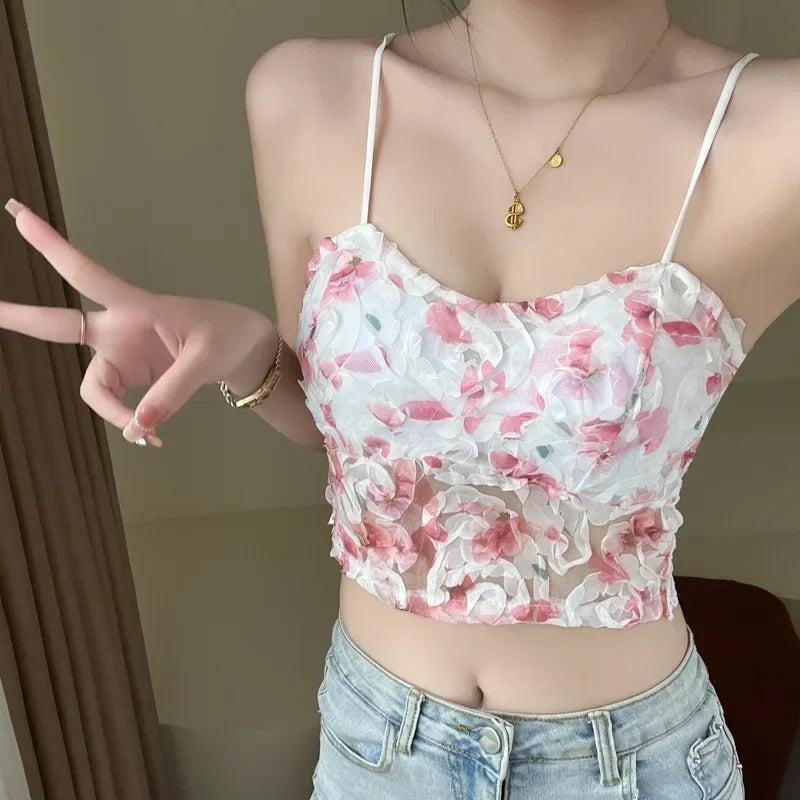 Sweet Floral Lace Corset Crop Top