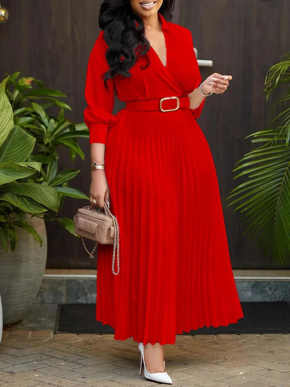 Chic Plus Size V-Neck Midi Dress