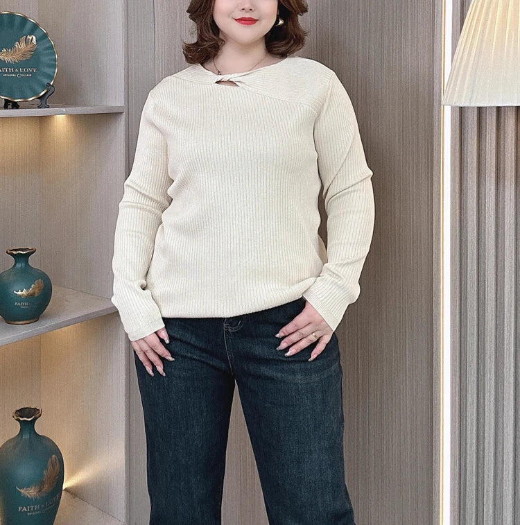 Plus Size Hollow Neck Sweater - Autumn Winter Knitwear