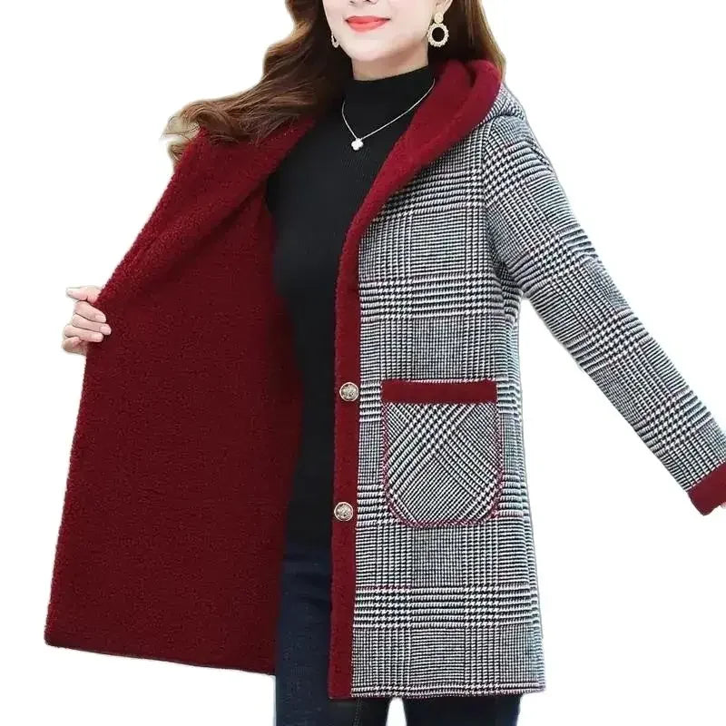 Add Velvet Plaid Coat for Women