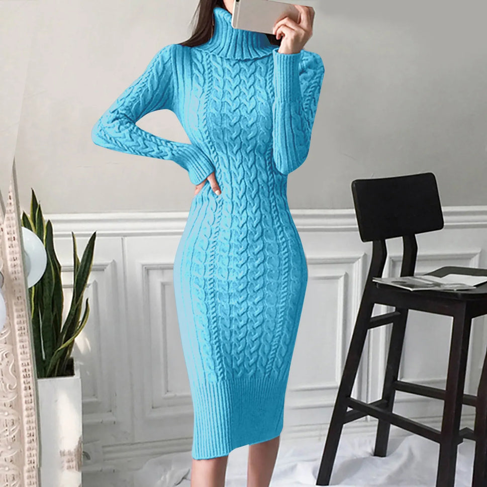 Women's Turtleneck Knitted Long Dress