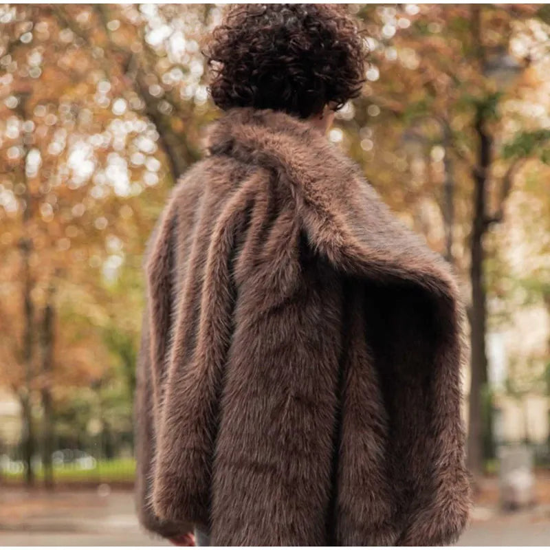 Dark Brown Faux Fur Long Overcoat for Women