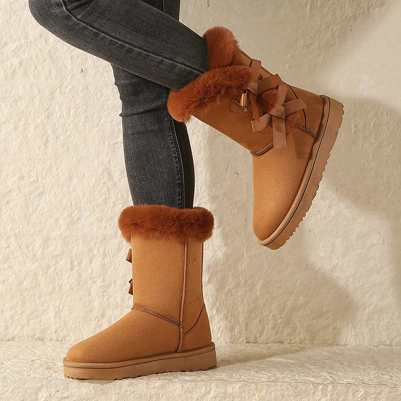 Women Flock Fluffy Suede Snow Boots