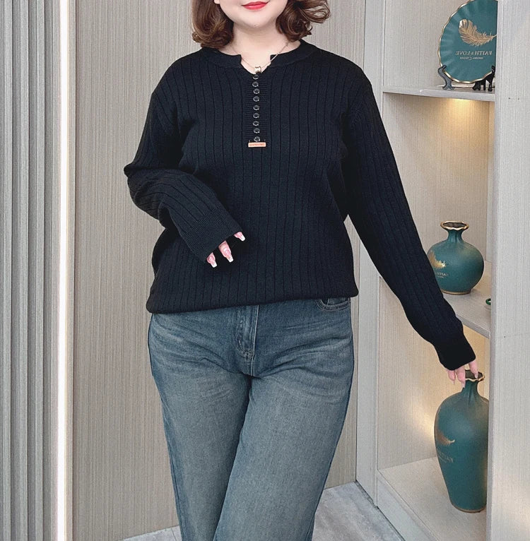 Women's V-Neck Knitted Sweater - Slimming & Stylish