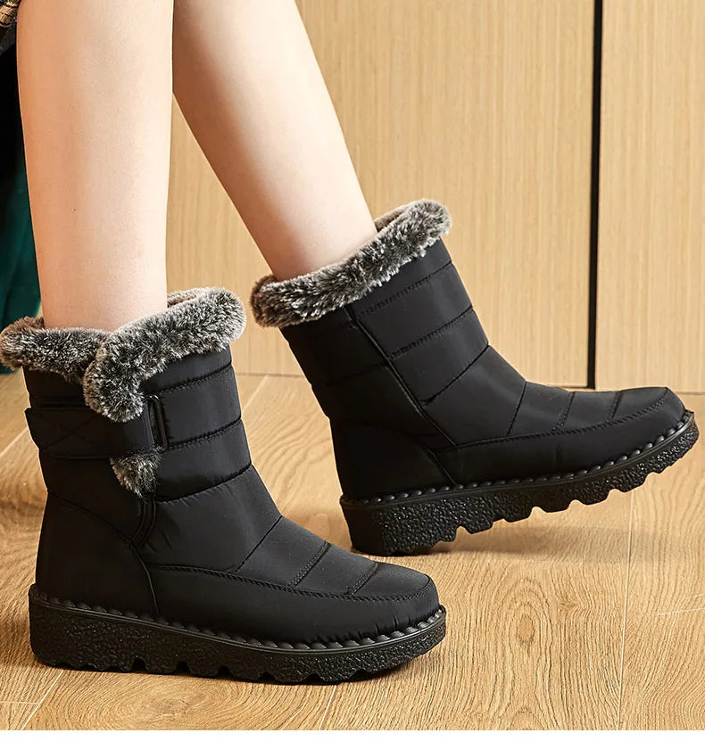 Trendy Waterproof Ankle Boots with Fur for Women