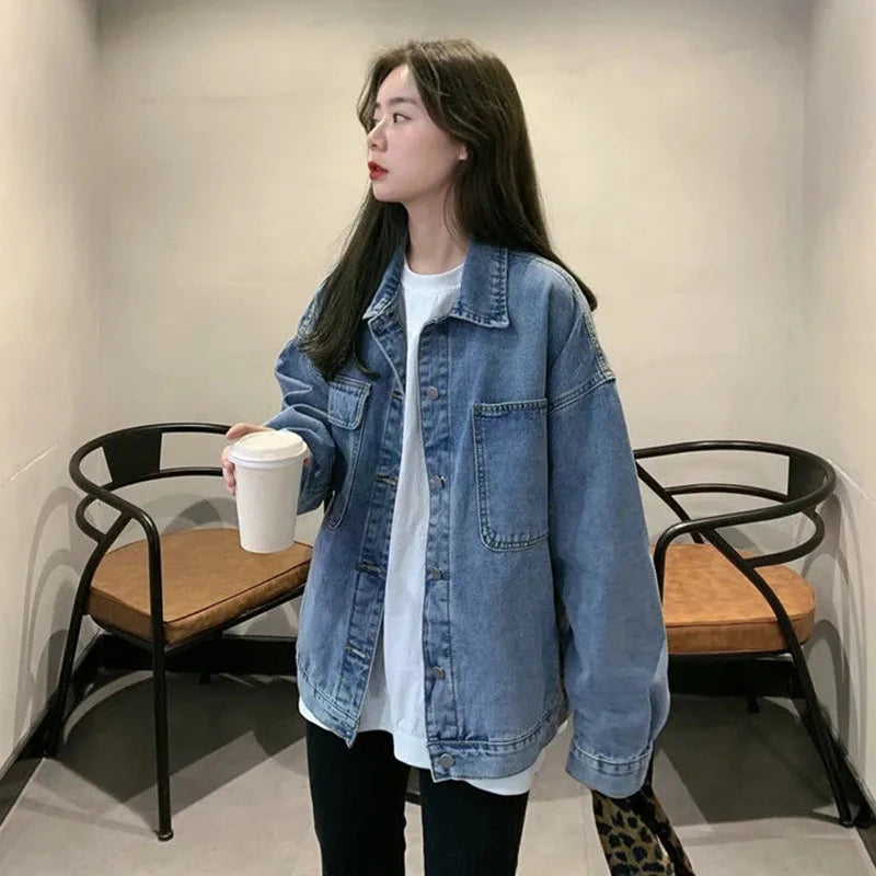 Women's Loose Denim Coat – Korean Style Casual Jean Jacket