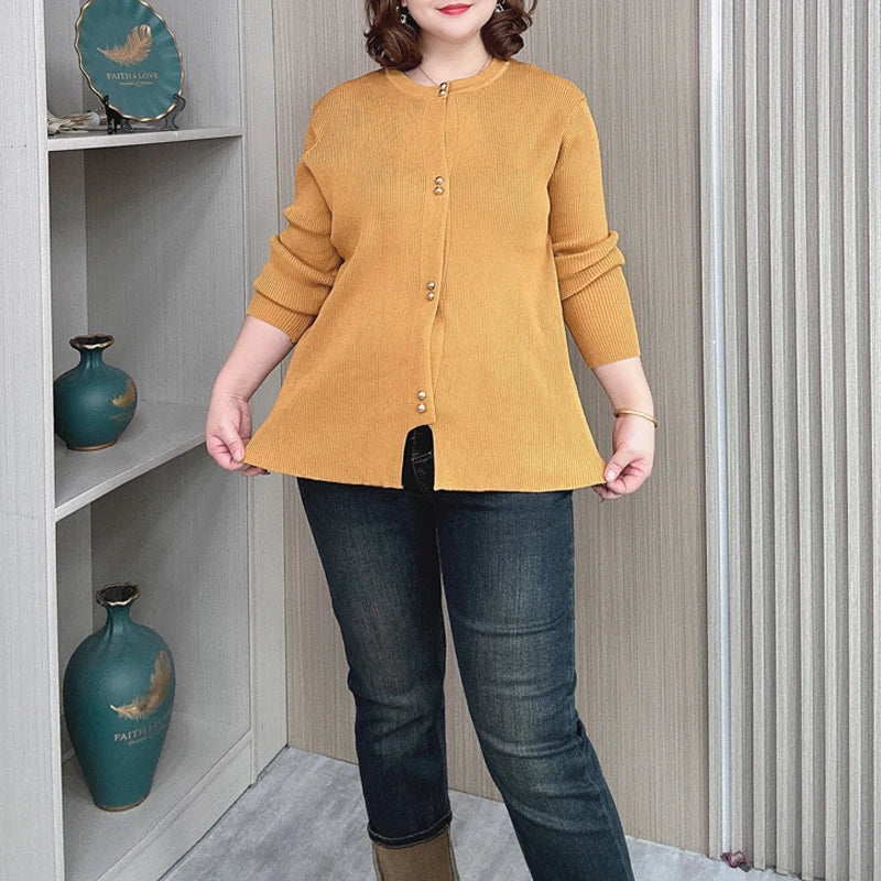 Plus Size Knit Cardigan with Copper Buttons