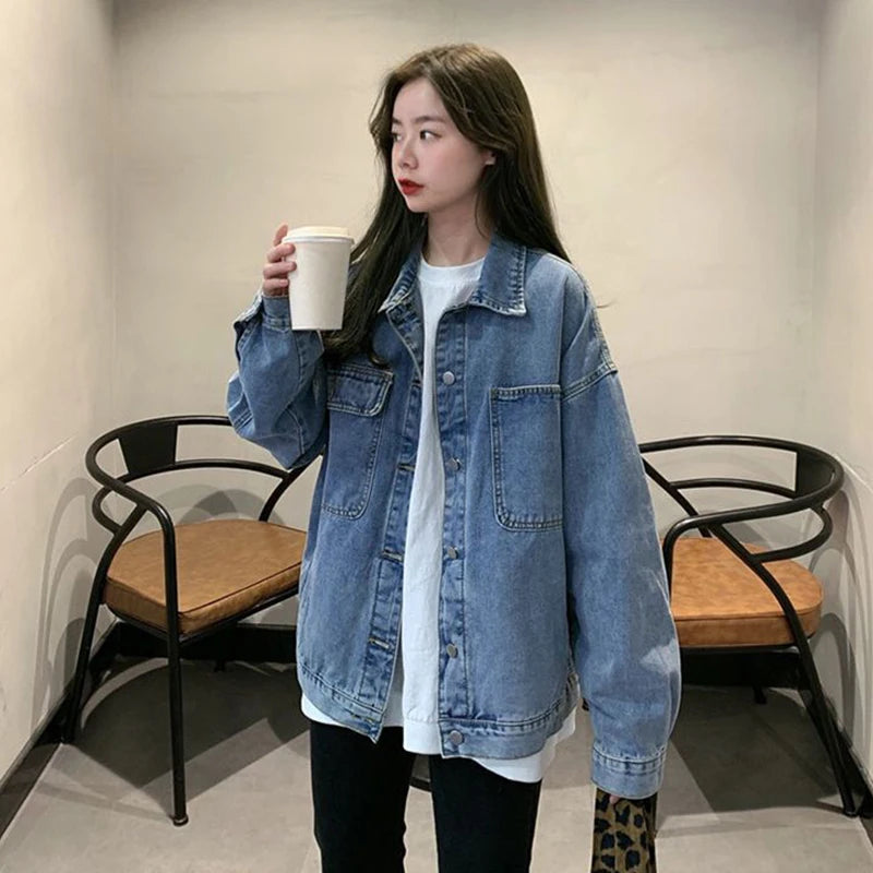 Women's Loose Denim Coat – Korean Style Casual Jean Jacket