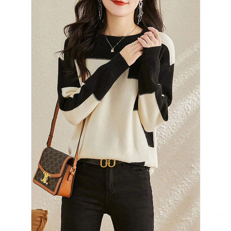 Autumn Winter Oversized Contrast Color Sweater for Women