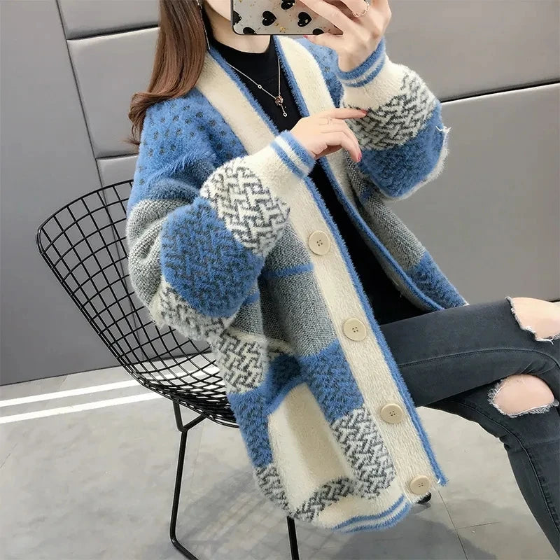 Mink Velvet Knitted Cardigan Jacket for Women