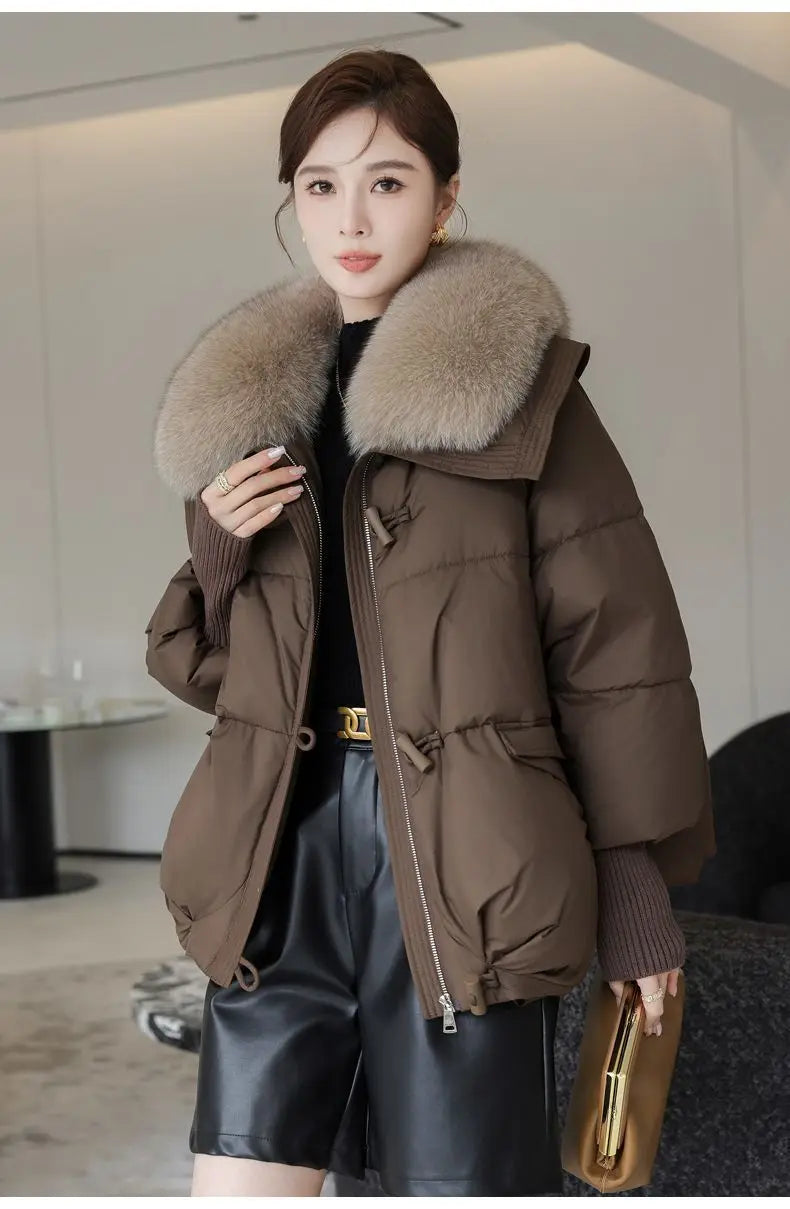 Women's Cotton Coat with Fur Collar