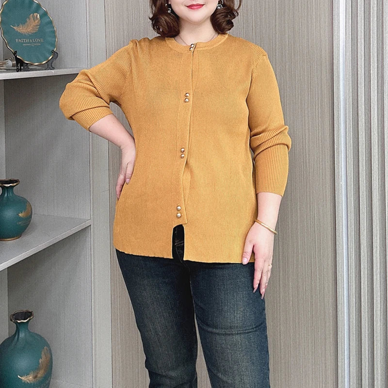 Plus Size Knit Cardigan with Copper Buttons