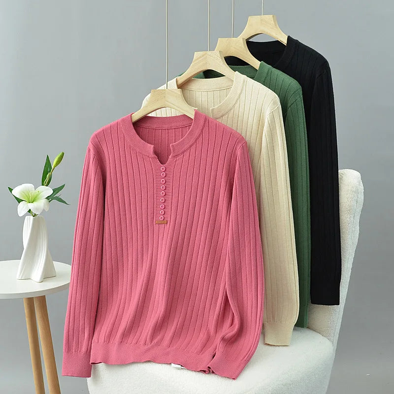 Women's V-Neck Knitted Sweater - Slimming & Stylish