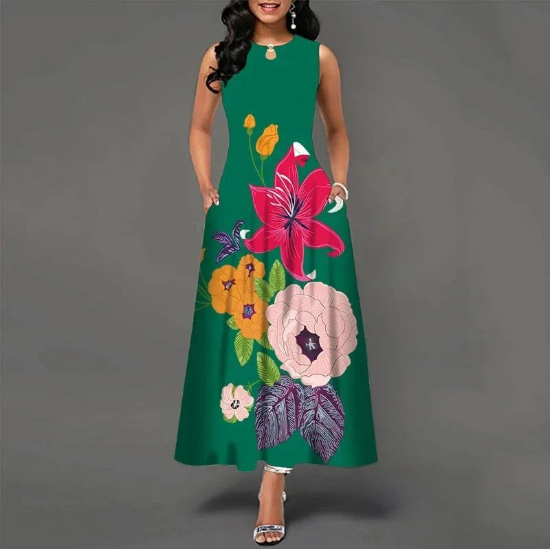 Floral V-Neck Bohemian Swing Dress